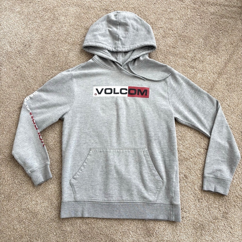 Volcom Hoodie Mens Small Black Stone Logo Pullover Sweatshirt‎ Kangaroo Pocket
